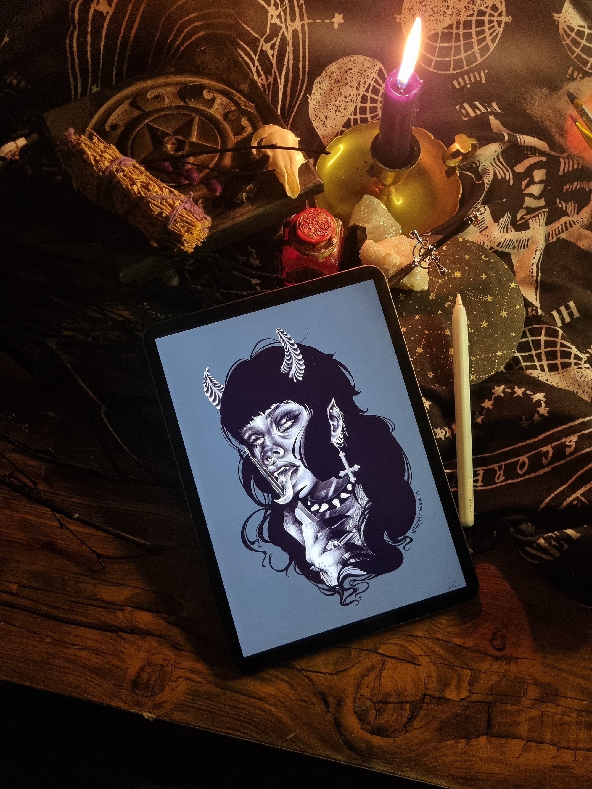 Devil demon tattoo Halloween sexy she devil bdsm female art illustration art print wall art alternative gothic home decor