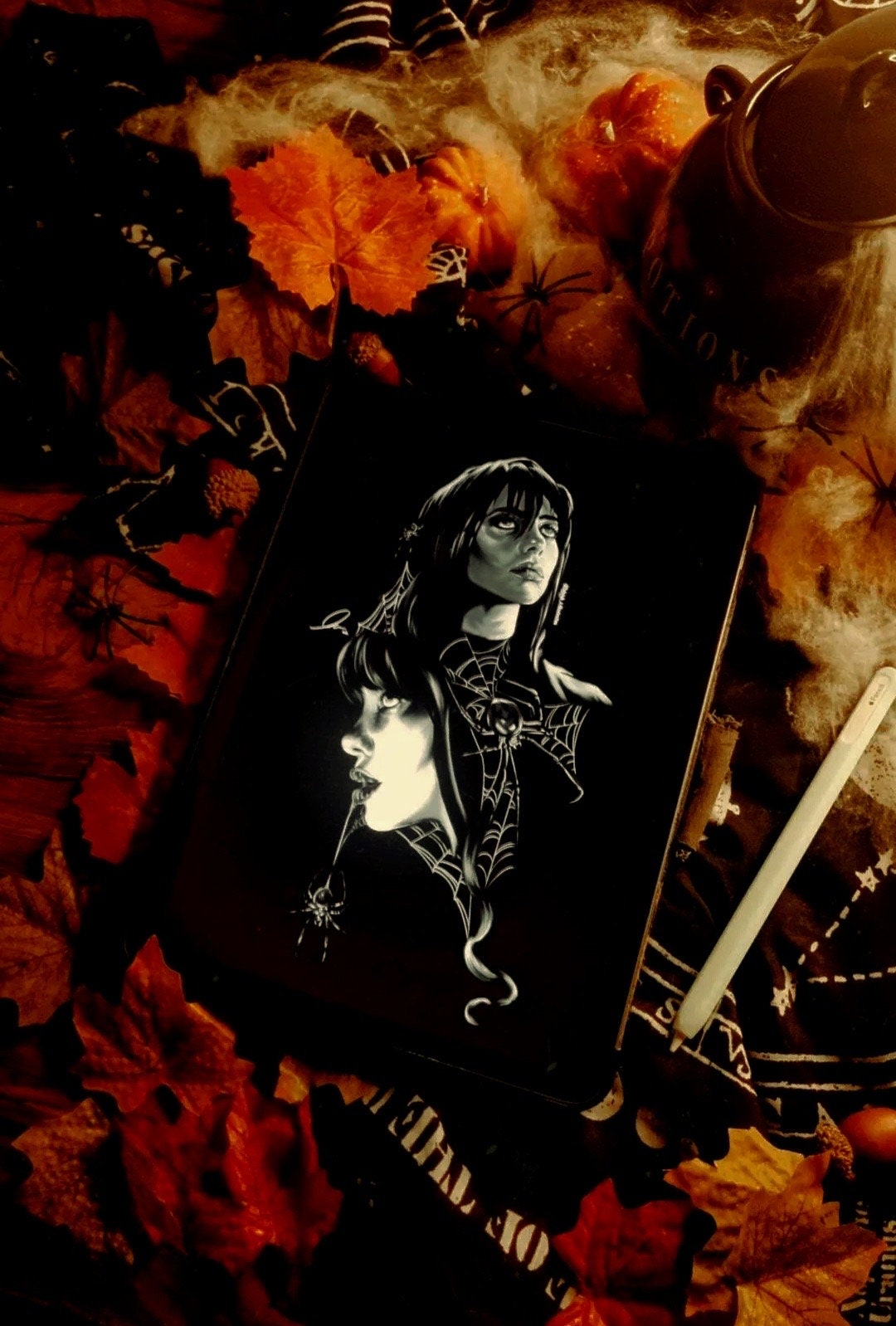 Black and white retro horror movie poster Billie Eillish inspired black widow spider art print wall art gothic decor