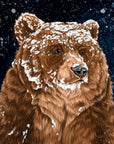 Winter woodland snowy grizzly bear art print illustration art decor wall decor brown bear bear print bear watercolour art print forest core