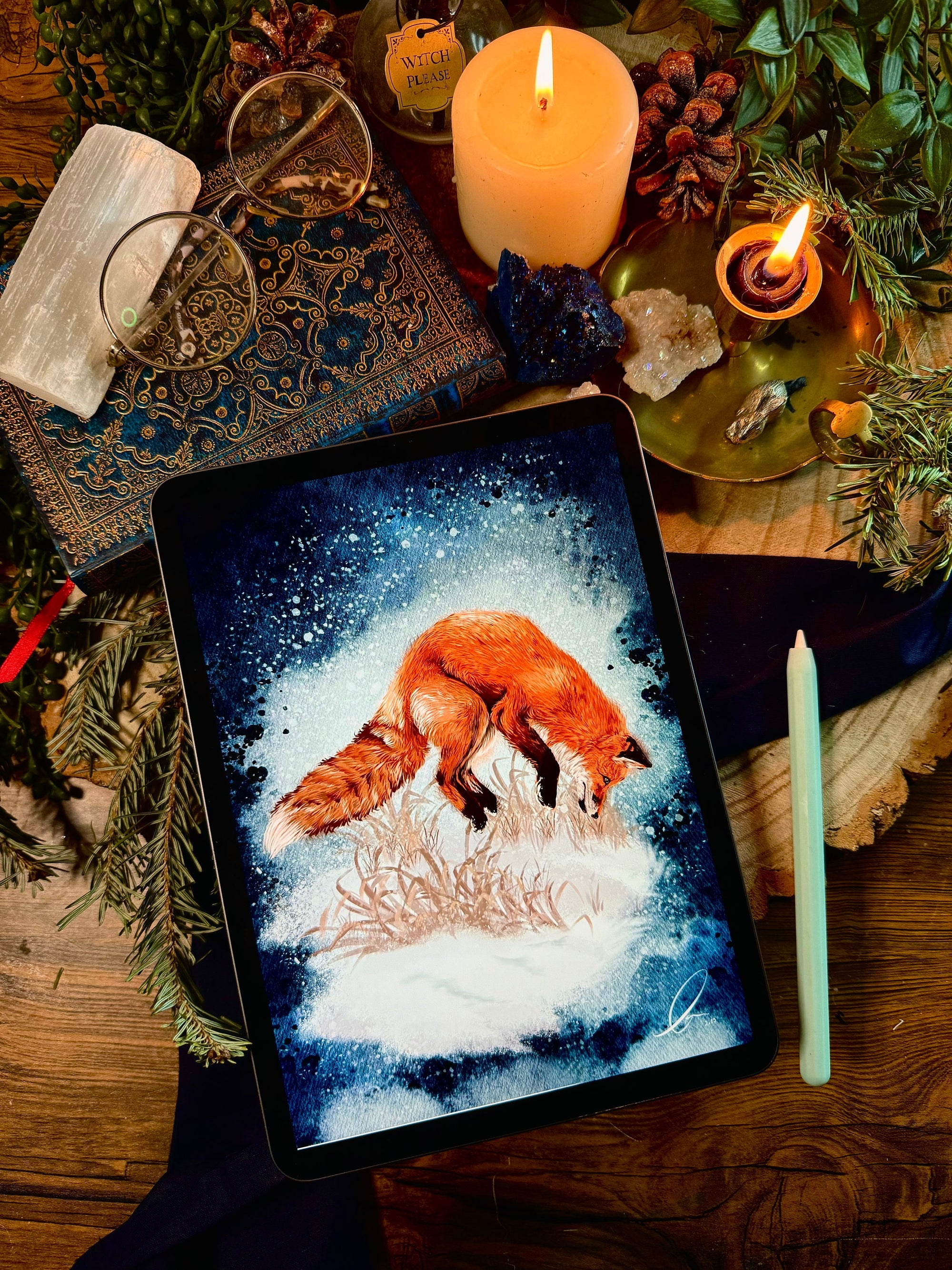 Winter snowy orange fox art print illustration art decor wall decor jumping playful fox print fix watercolour art print forestcore