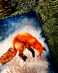 Winter snowy orange fox art print illustration art decor wall decor jumping playful fox print fix watercolour art print forestcore