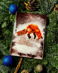 Winter snowy orange fox art print illustration art decor wall decor jumping playful fox print fix watercolour art print forestcore