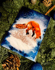 Winter snowy orange fox art print illustration art decor wall decor jumping playful fox print fix watercolour art print forestcore