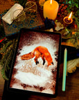 Winter snowy orange fox art print illustration art decor wall decor jumping playful fox print fix watercolour art print forestcore