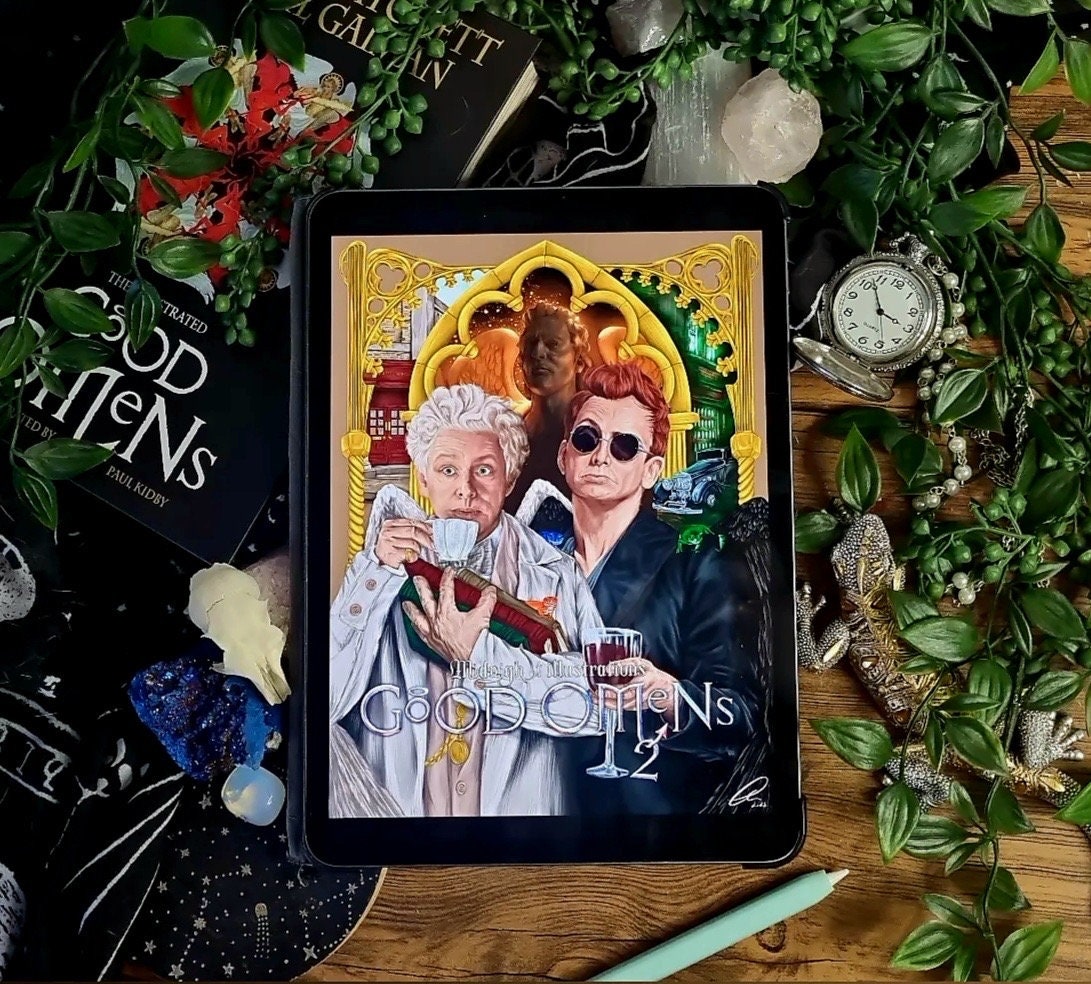 Good omens inspired Crowley and Aziraphale good omens 2 unique art illustration poster fan art wall art decor movie poster design