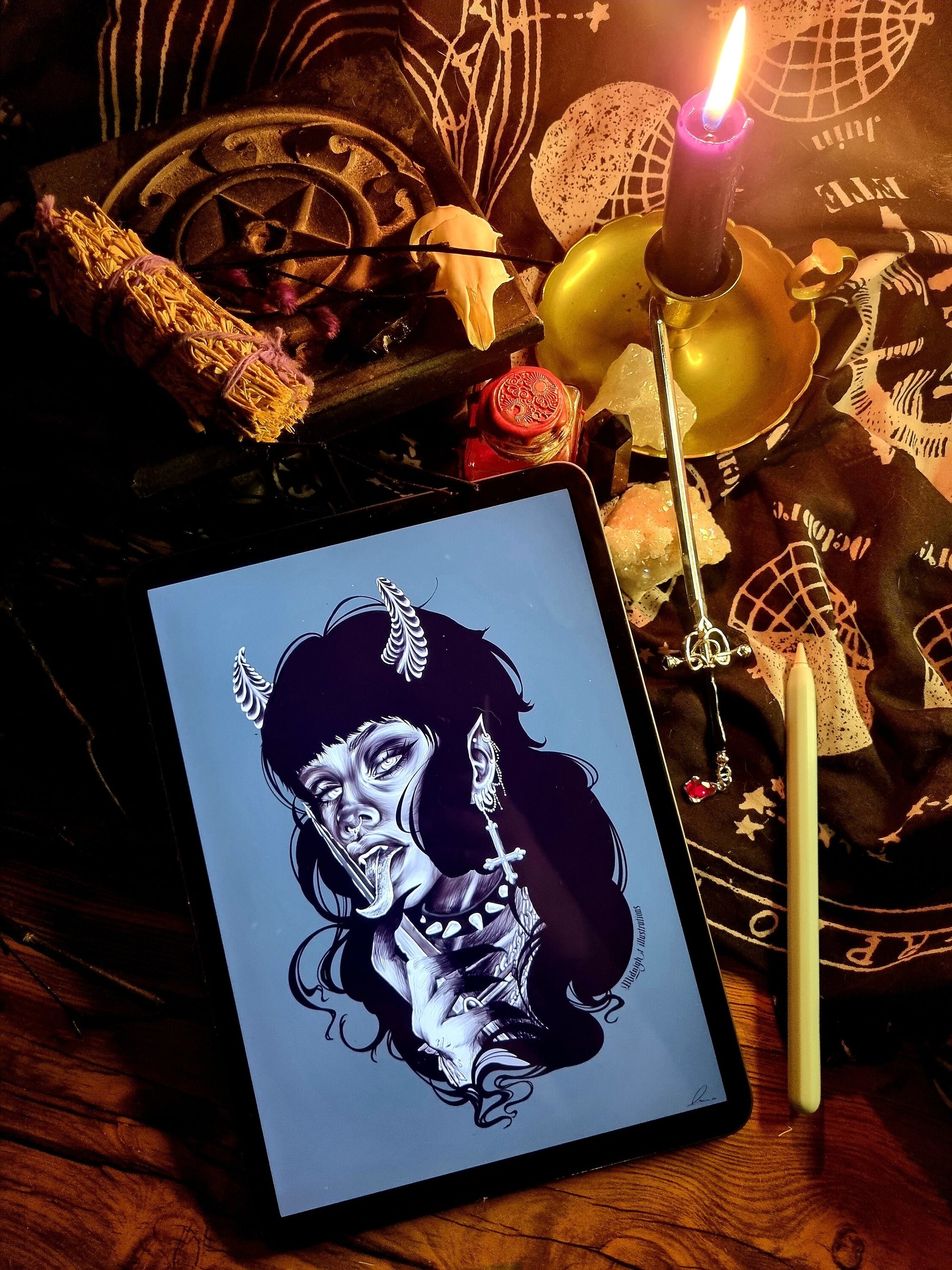 Devil demon tattoo Halloween sexy she devil bdsm female art illustration art print wall art alternative gothic home decor