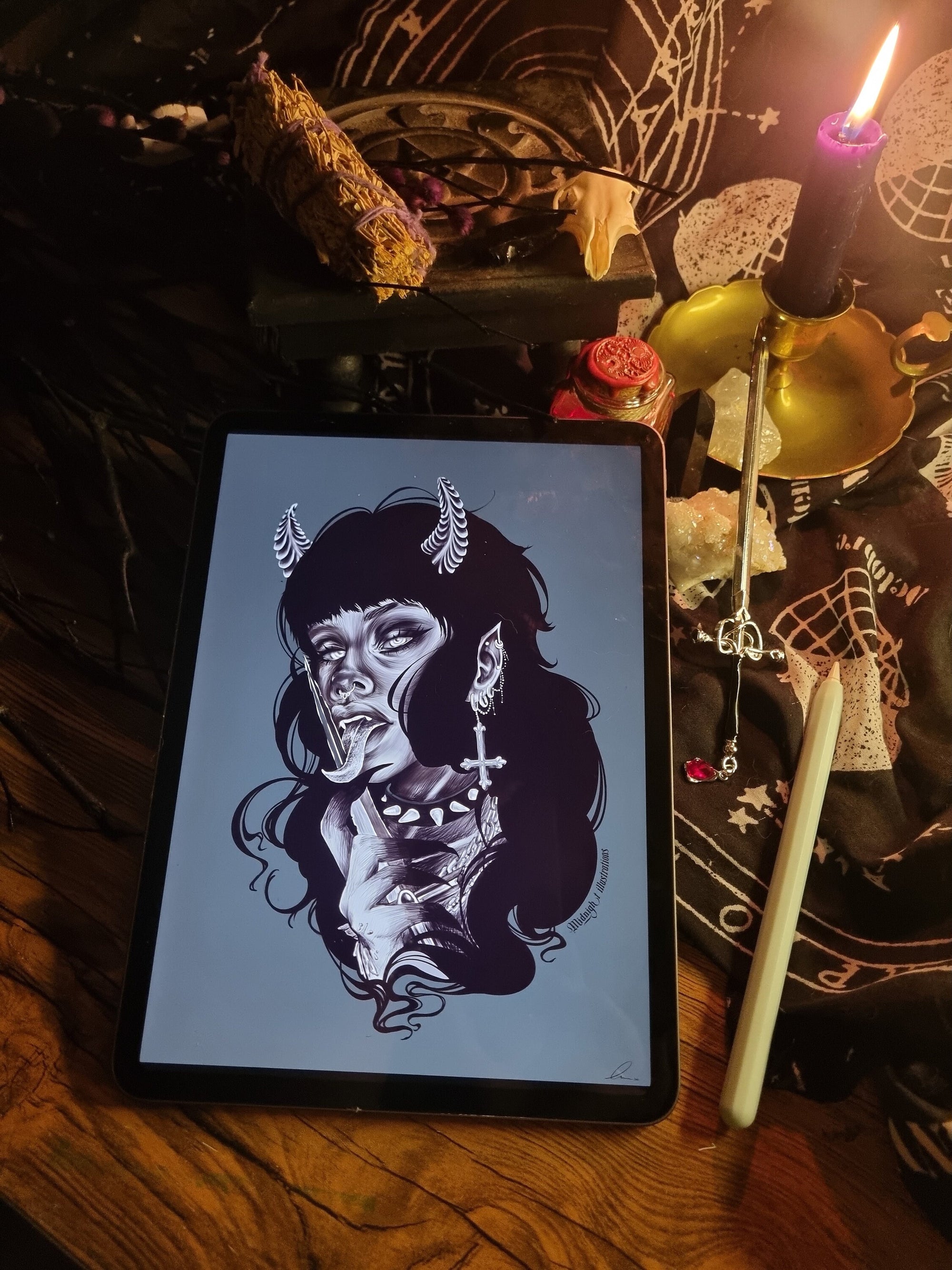 Devil demon tattoo Halloween sexy she devil bdsm female art illustration art print wall art alternative gothic home decor