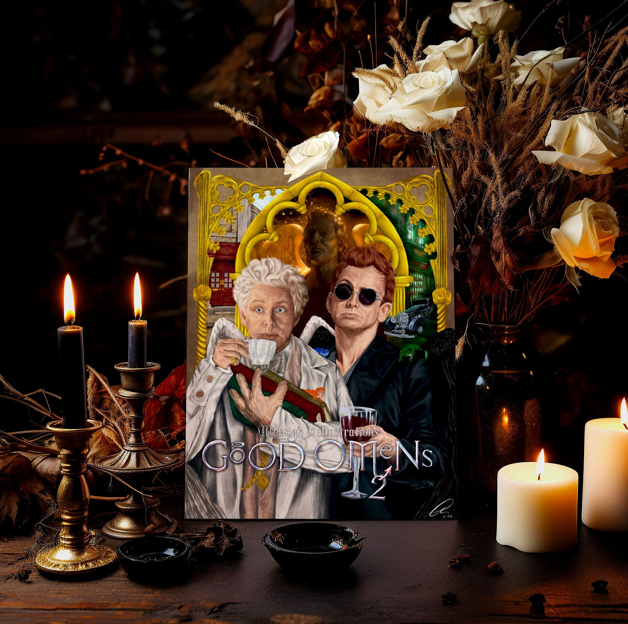 Good omens inspired Crowley and Aziraphale good omens 2 unique art illustration poster fan art wall art decor movie poster design
