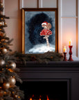 Winter snowy Christmas brown mouse on a mushroom art print illustration art decor wall decor mouse art forestcore mushroomcore cottagecore
