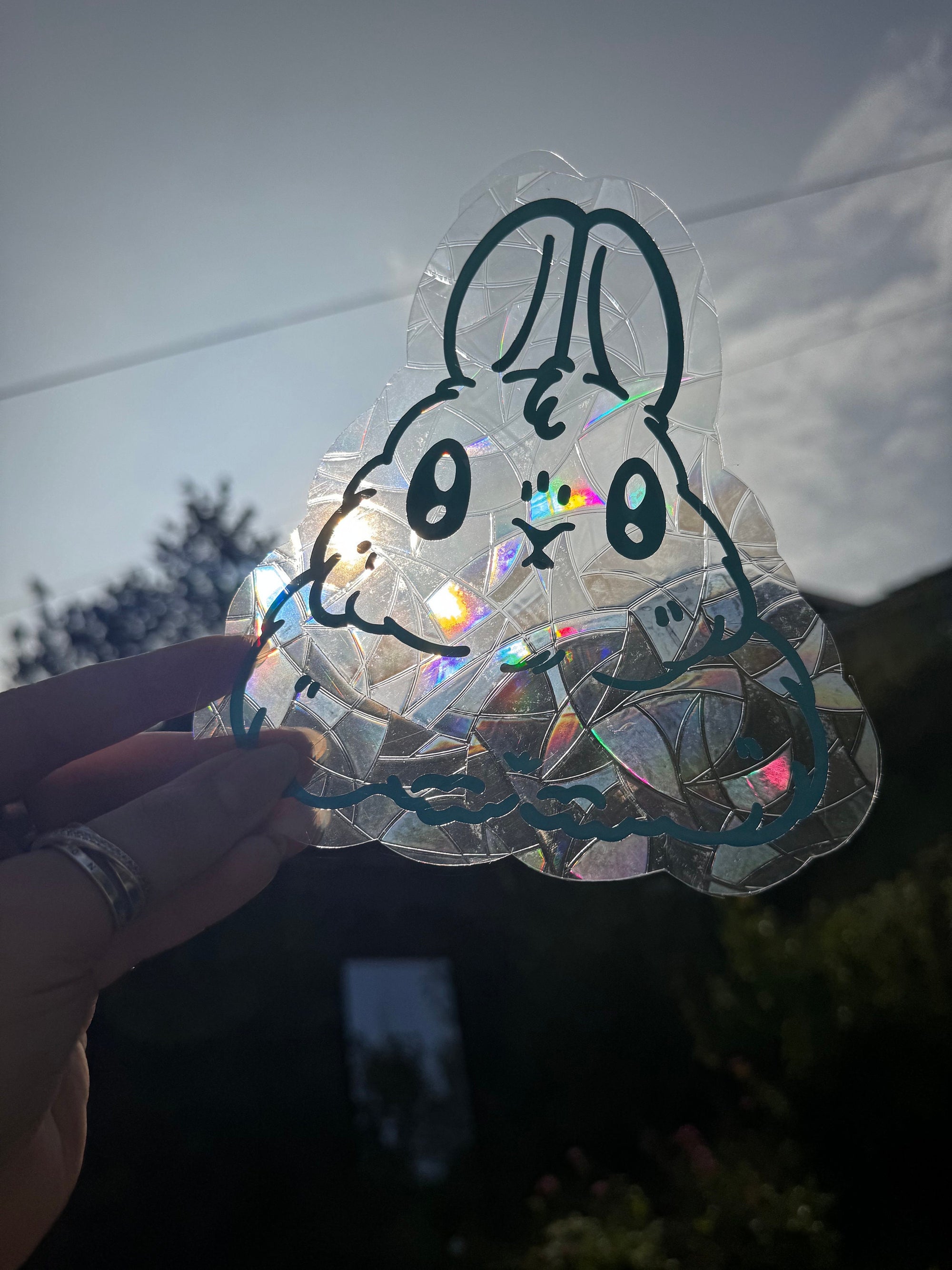rabbit suncatcher the buns kawaii bunny butt and face window rainbow decal
