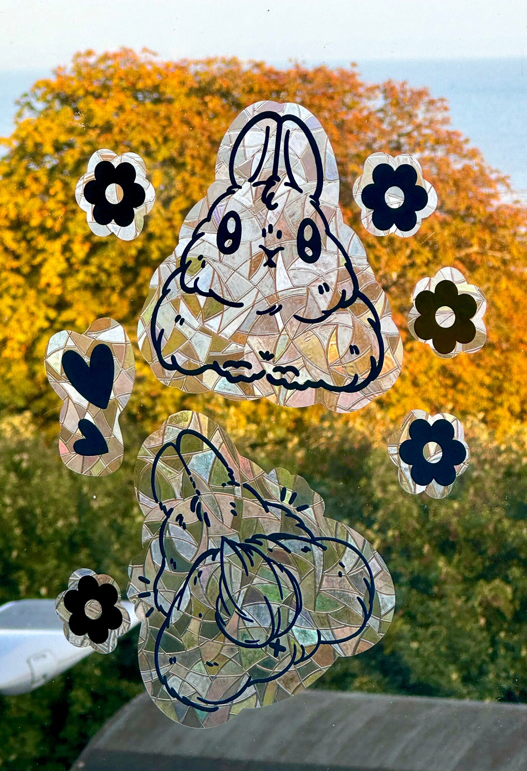 rabbit suncatcher the buns kawaii bunny butt and face window rainbow decal
