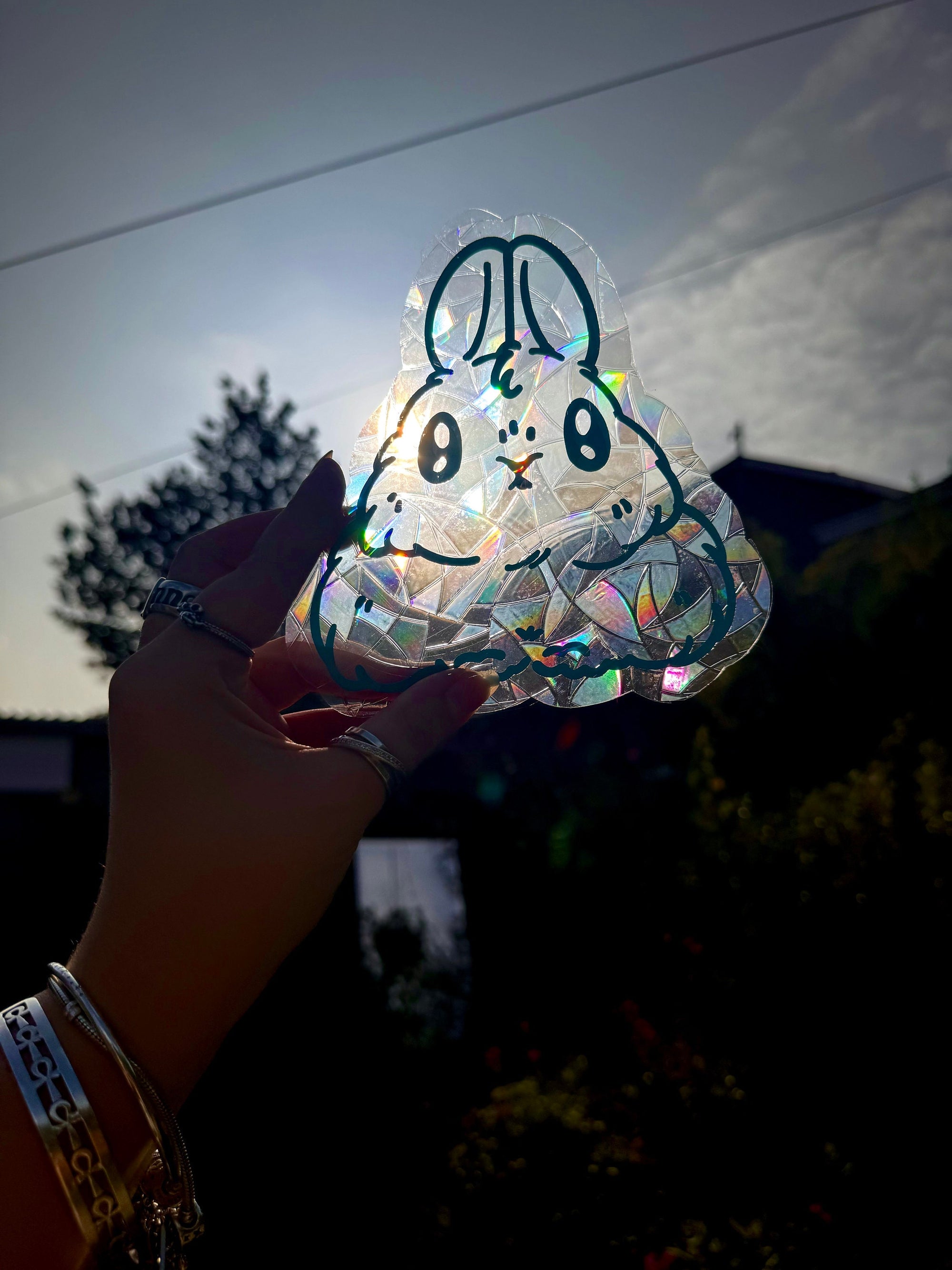 rabbit suncatcher the buns kawaii bunny butt and face window rainbow decal