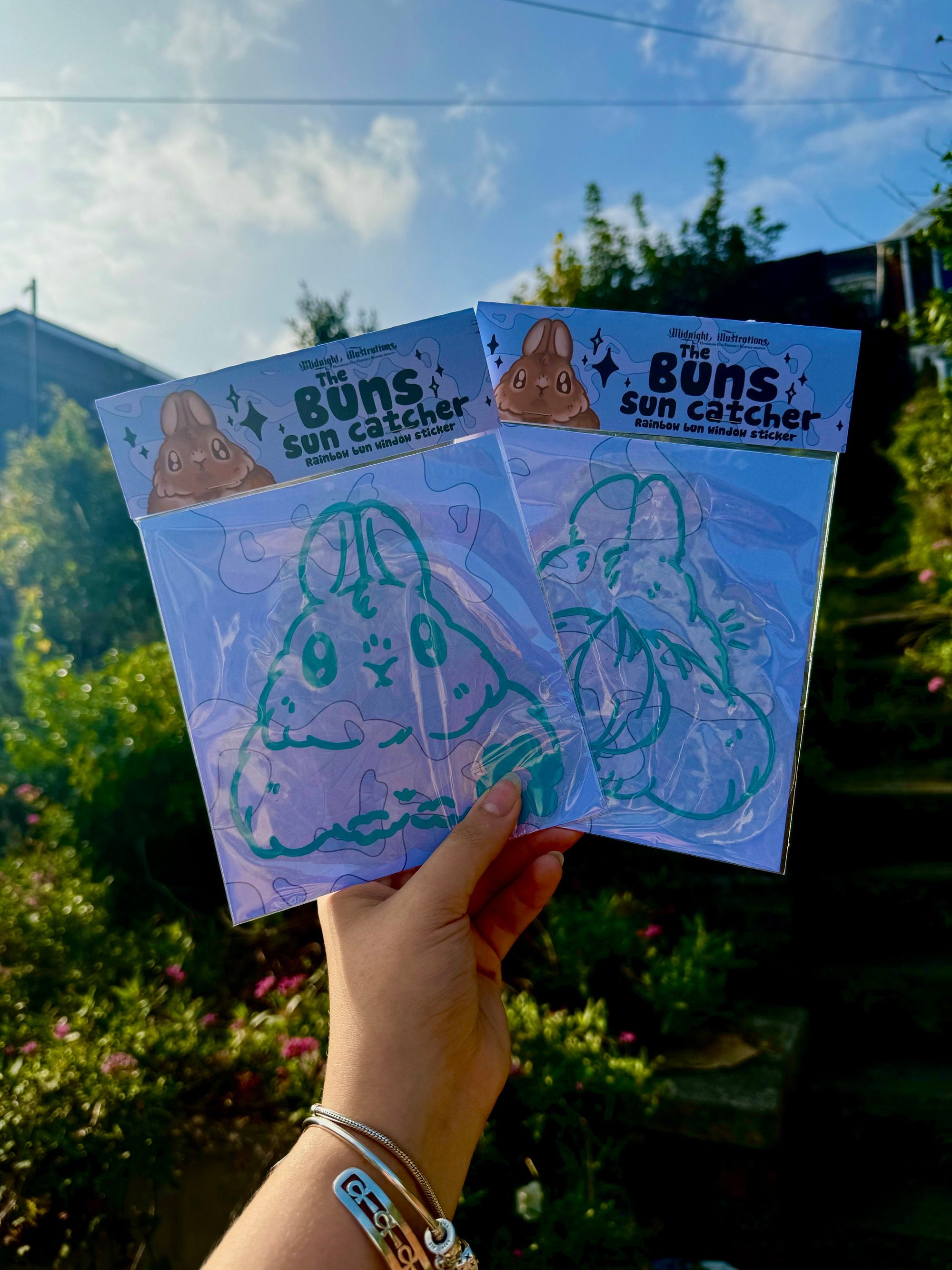 rabbit suncatcher the buns kawaii bunny butt and face window rainbow decal