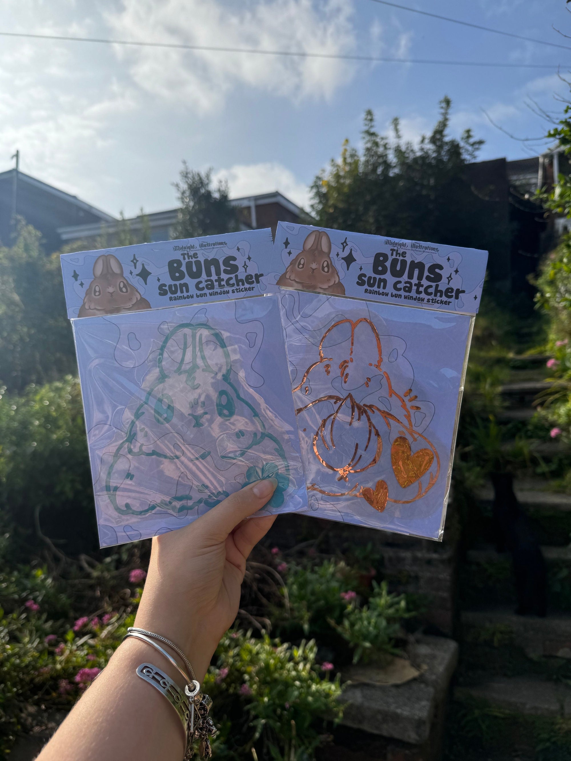 rabbit suncatcher the buns kawaii bunny butt and face window rainbow decal