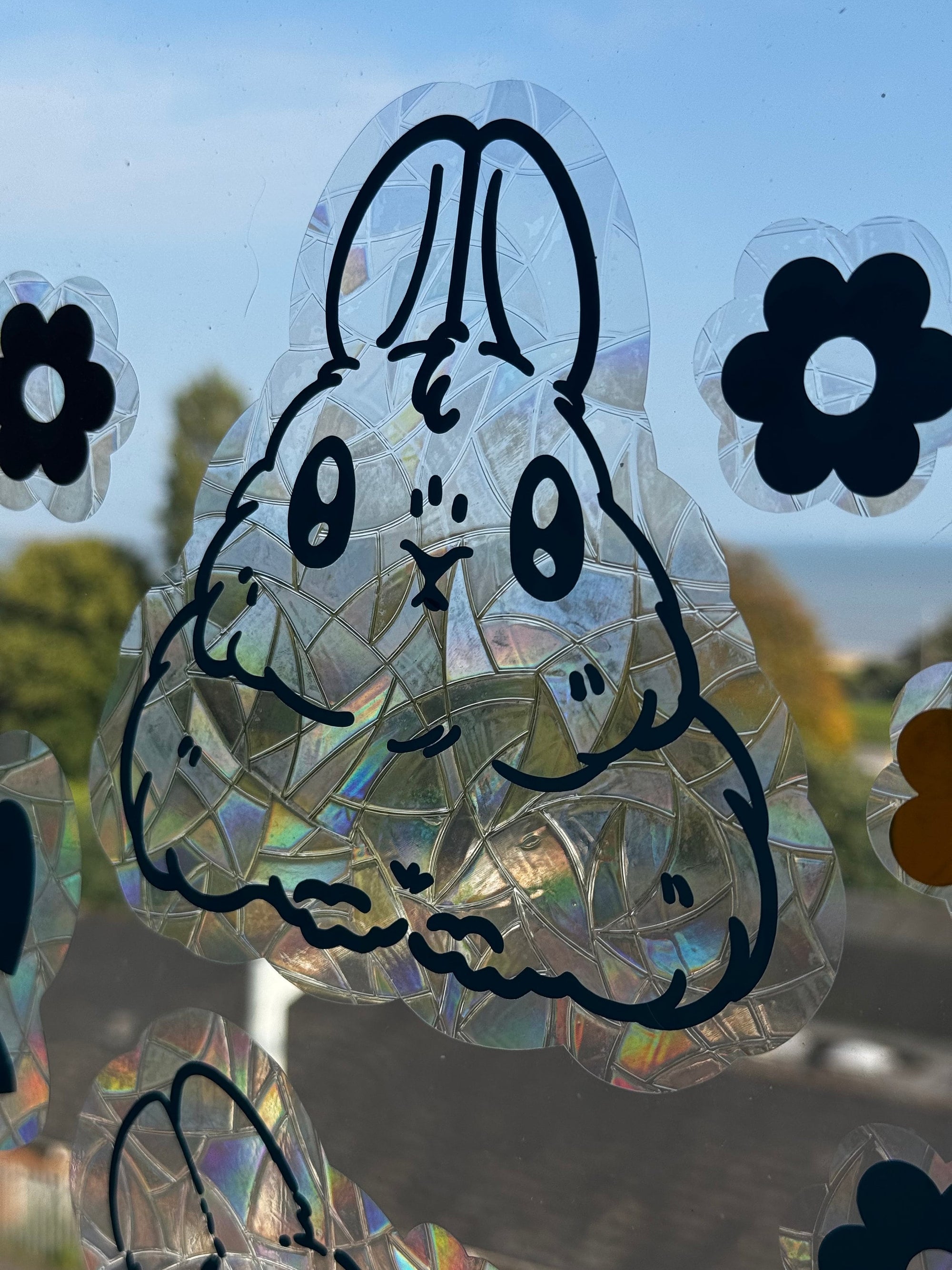 rabbit suncatcher the buns kawaii bunny butt and face window rainbow decal
