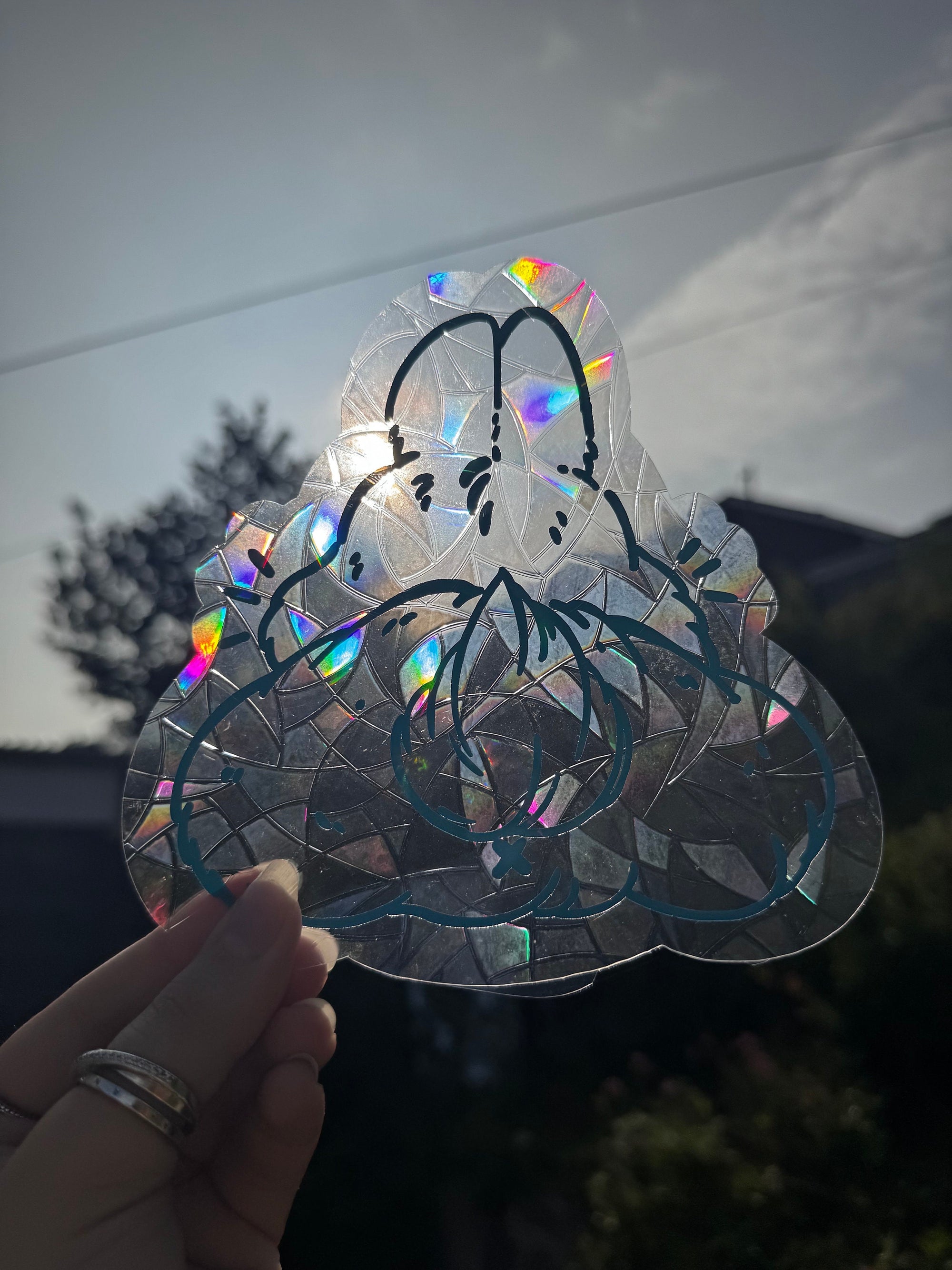 rabbit suncatcher the buns kawaii bunny butt and face window rainbow decal