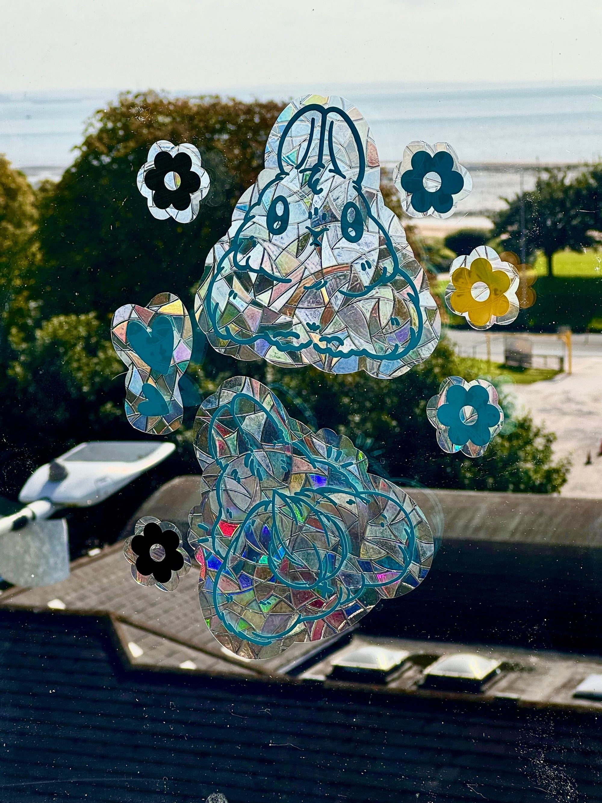 rabbit suncatcher the buns kawaii bunny butt and face window rainbow decal
