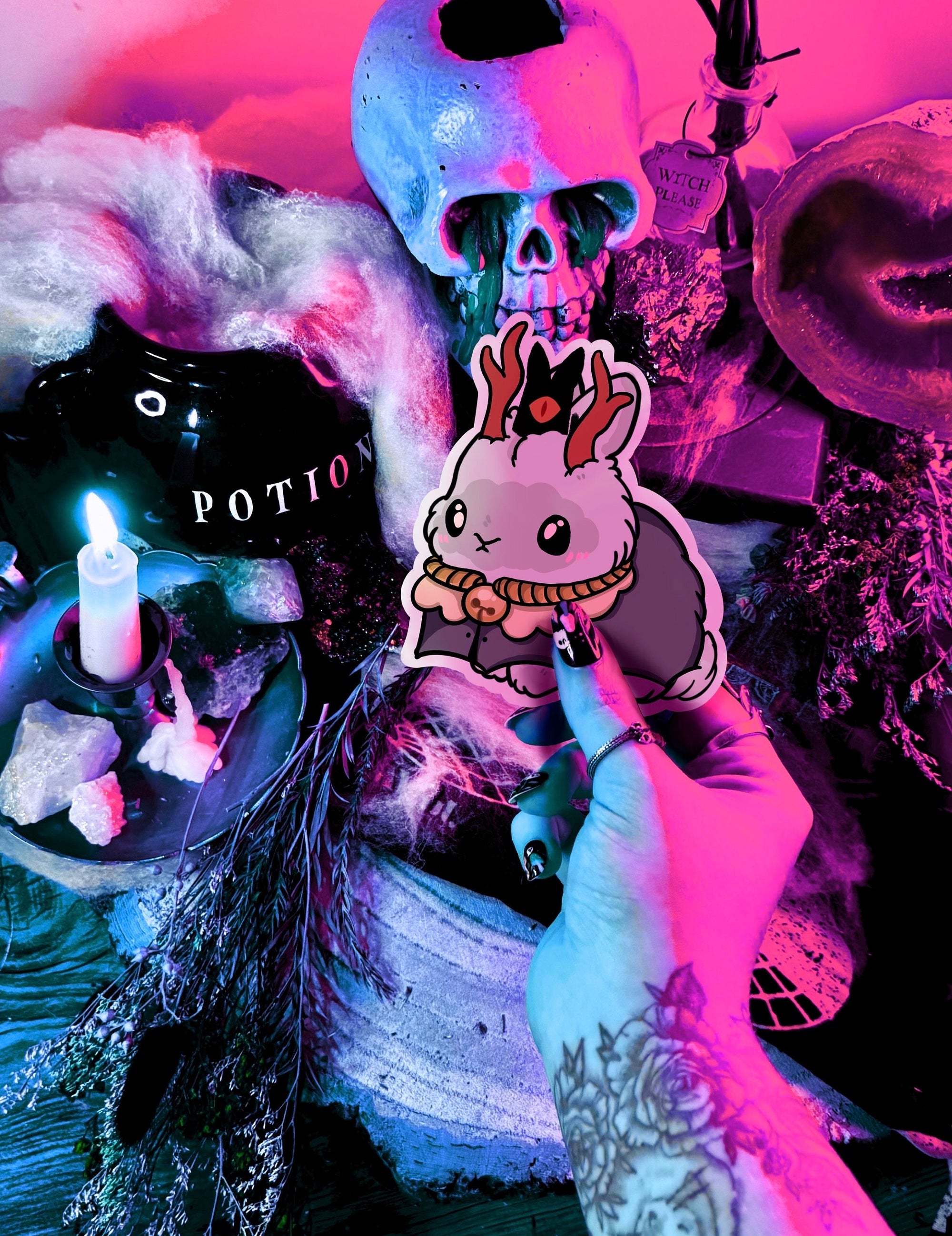 Cult of the lambs inspired the buns sticker pack featuring main and side character stickers logo stickers and game inspired accessories