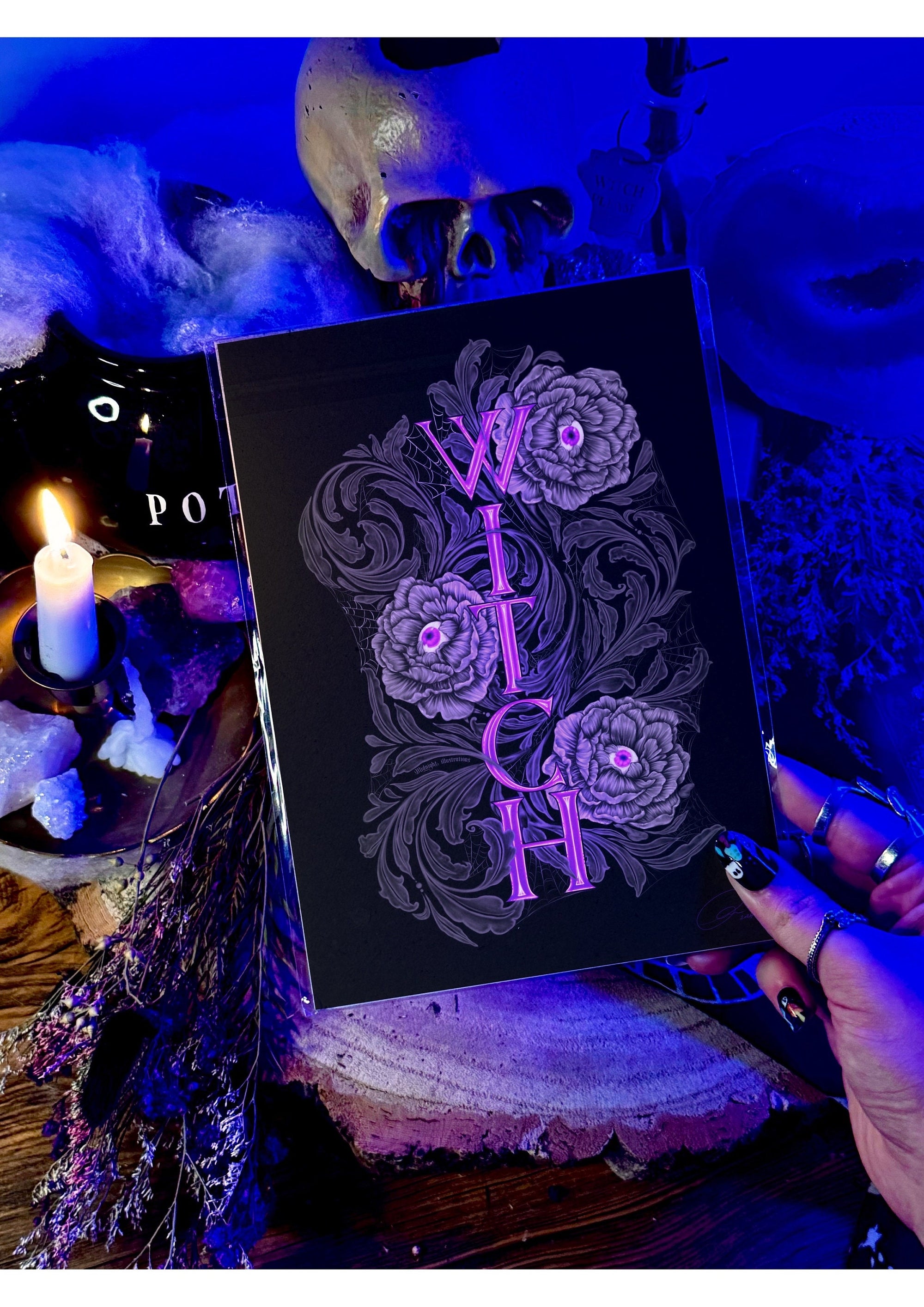 Witch art | witchcraft | eyeball flowers | art print | illustration | whimsygoth | art | original | dark art | gothic | home decor neon