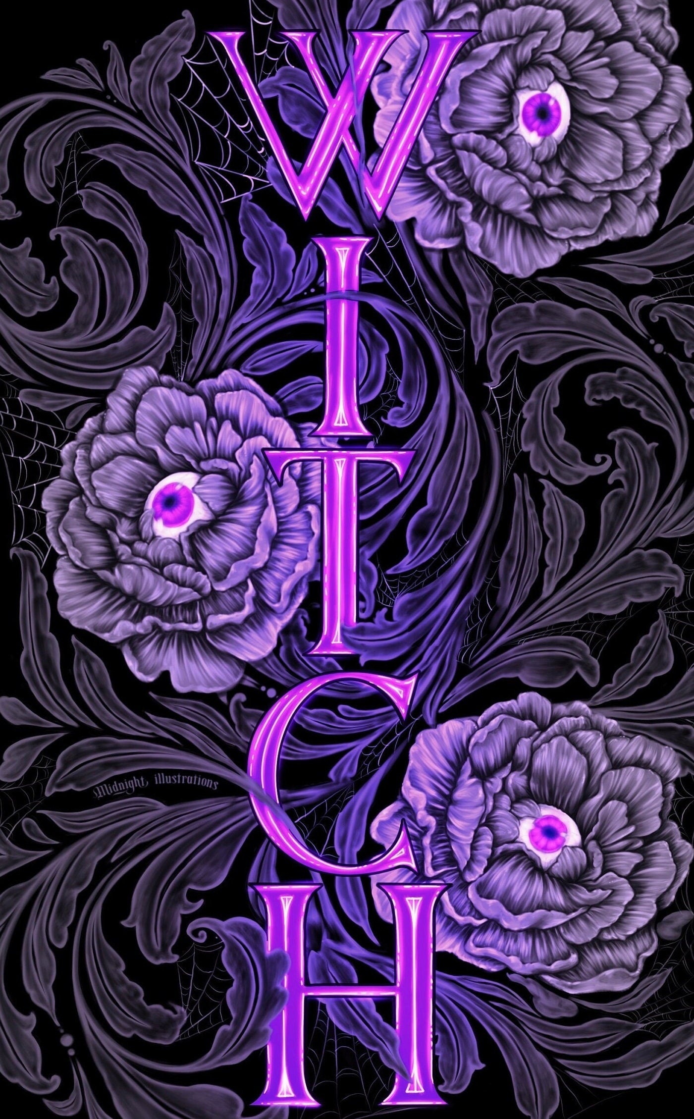 Witch art | witchcraft | eyeball flowers | art print | illustration | whimsygoth | art | original | dark art | gothic | home decor neon