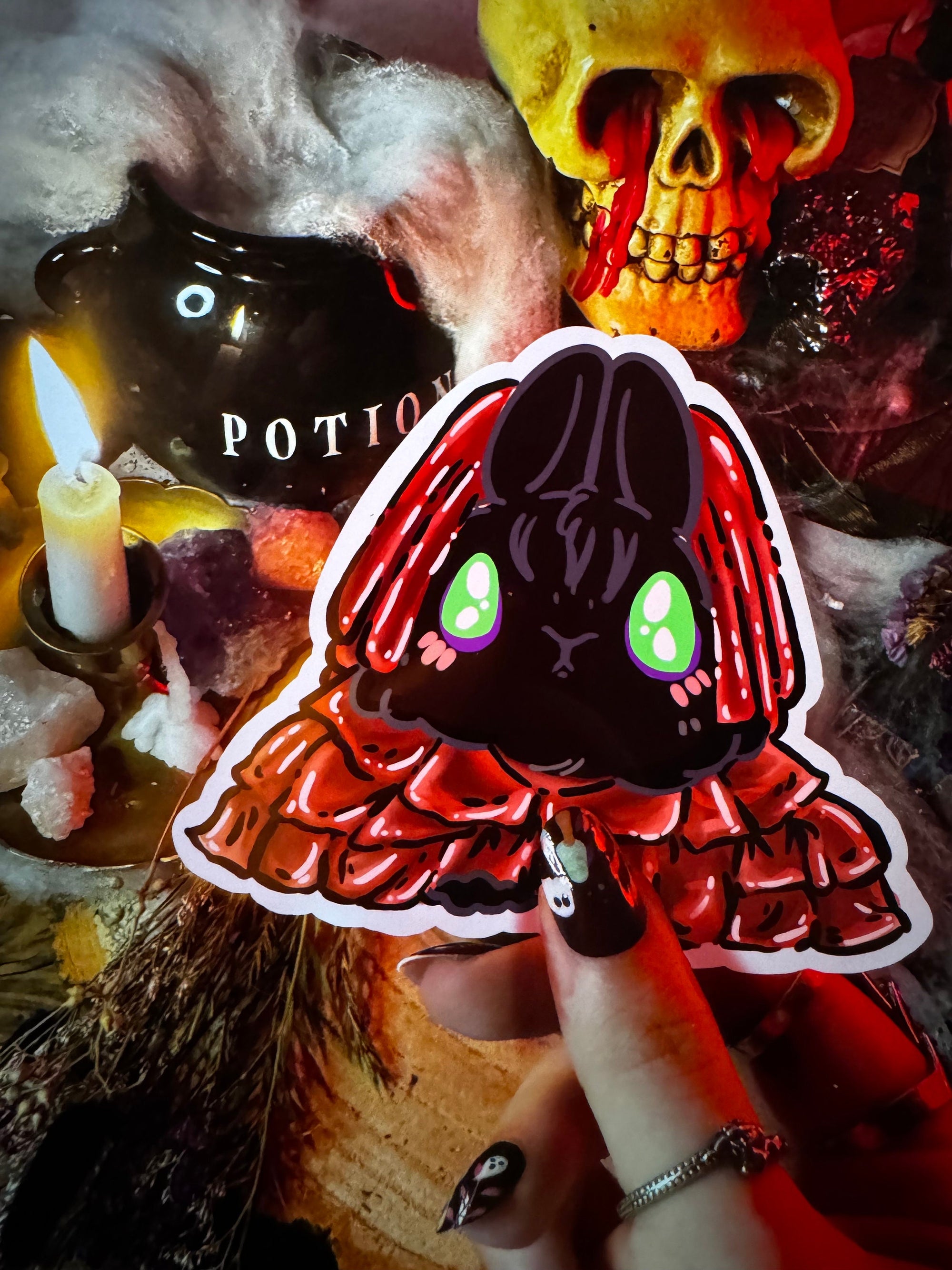 Beetlejuice inspired the buns sticker pack figuring battle bun, Lydia bun and bedsheet ghosts bun and Tim burton inspired accessories