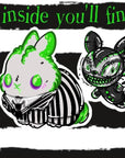 Beetlejuice inspired the buns sticker pack figuring battle bun, Lydia bun and bedsheet ghosts bun and Tim burton inspired accessories