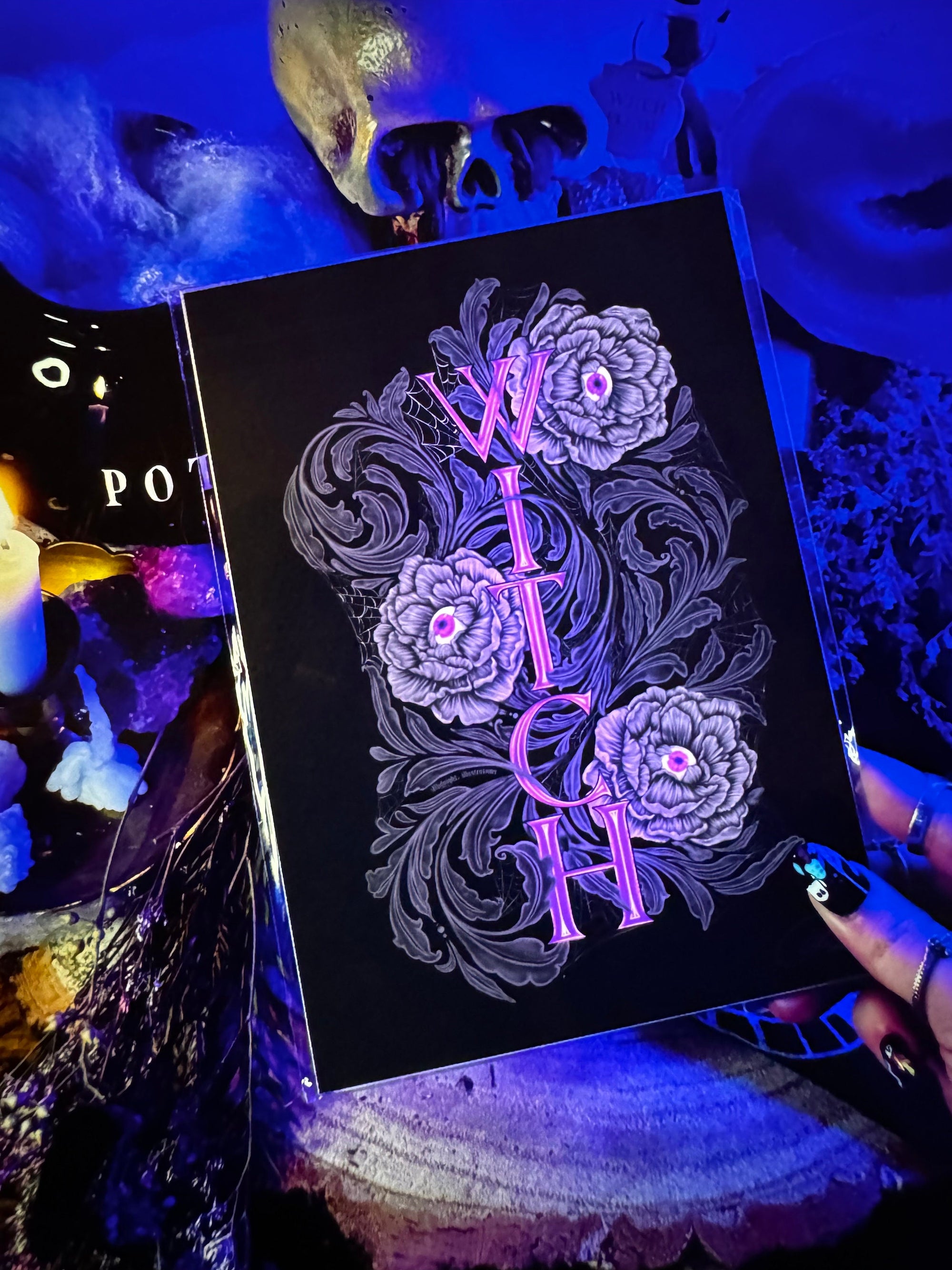 Witch art | witchcraft | eyeball flowers | art print | illustration | whimsygoth | art | original | dark art | gothic | home decor neon