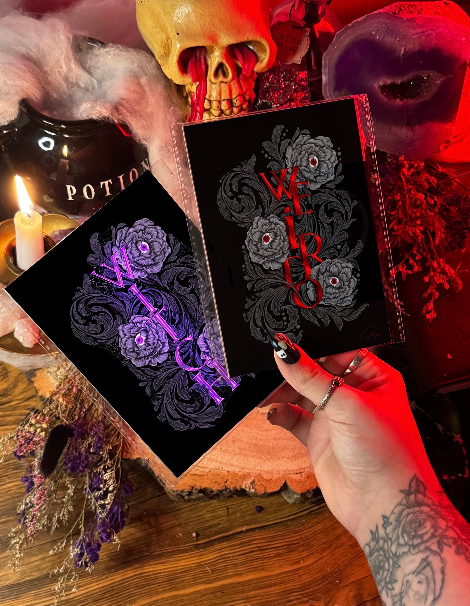 Witch art | witchcraft | eyeball flowers | art print | illustration | whimsygoth | art | original | dark art | gothic | home decor neon