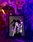 hand drawn Digital, purple, Witch. art print. home decor, gallery print. Purple glowing witch print. Femal portrait. Illustration. Fantasy