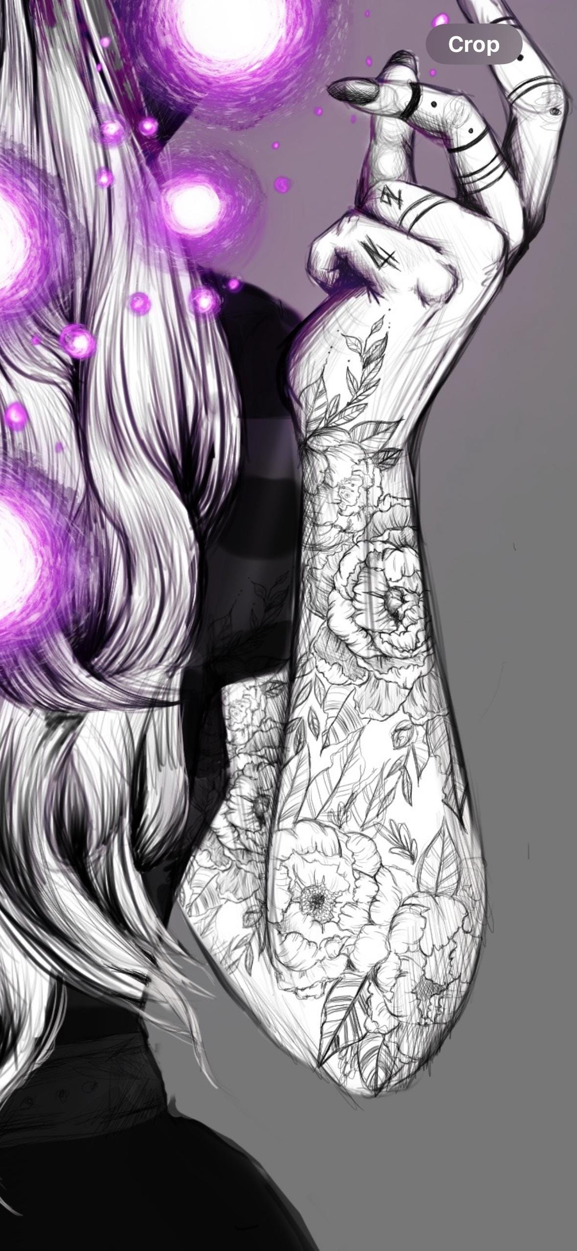 hand drawn Digital, purple, Witch. art print. home decor, gallery print. Purple glowing witch print. Femal portrait. Illustration. Fantasy