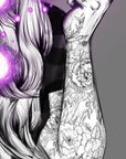 hand drawn Digital, purple, Witch. art print. home decor, gallery print. Purple glowing witch print. Femal portrait. Illustration. Fantasy