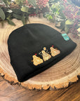 aborable kawaii THE BUNS (c) art rabbit bunny butt cute unique embroidered thermal hat black beanie featuring little hearts and a carrot.