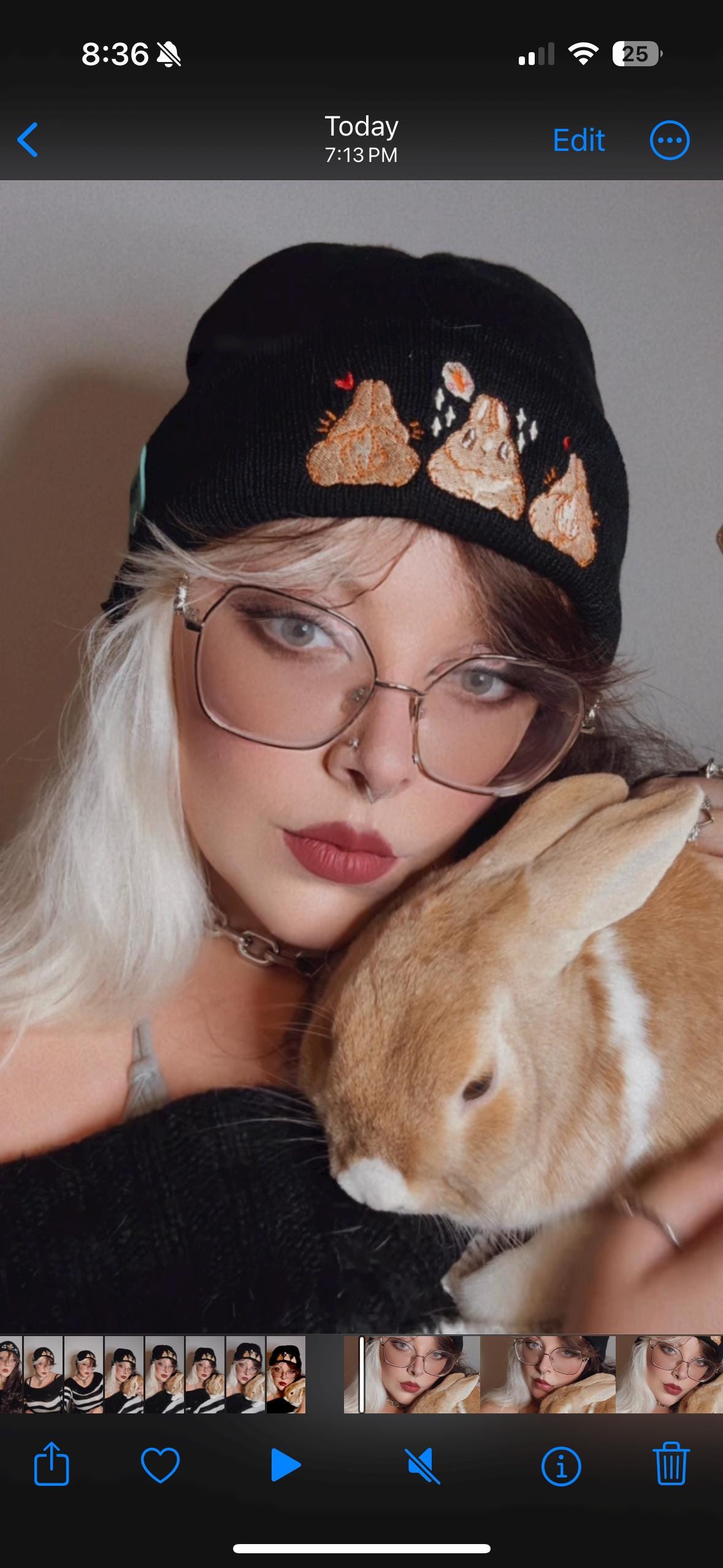 aborable kawaii THE BUNS (c) art rabbit bunny butt cute unique embroidered thermal hat black beanie featuring little hearts and a carrot.