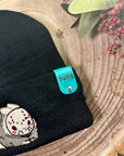 aborable THE BUNS (c) kawaii art rabbit cute horror Jason Friday the 13th inspired bun embroidered thermal hat black beanie creepy cute