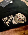 aborable THE BUNS (c) kawaii art rabbit cute horror Jason Friday the 13th inspired bun embroidered thermal hat black beanie creepy cute