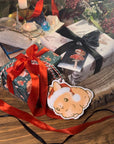 Adorable stylish winter woodlands Christmas gift wrap wrapping paper with mice mushrooms bears and foxes and foliage in cool simplistic blue