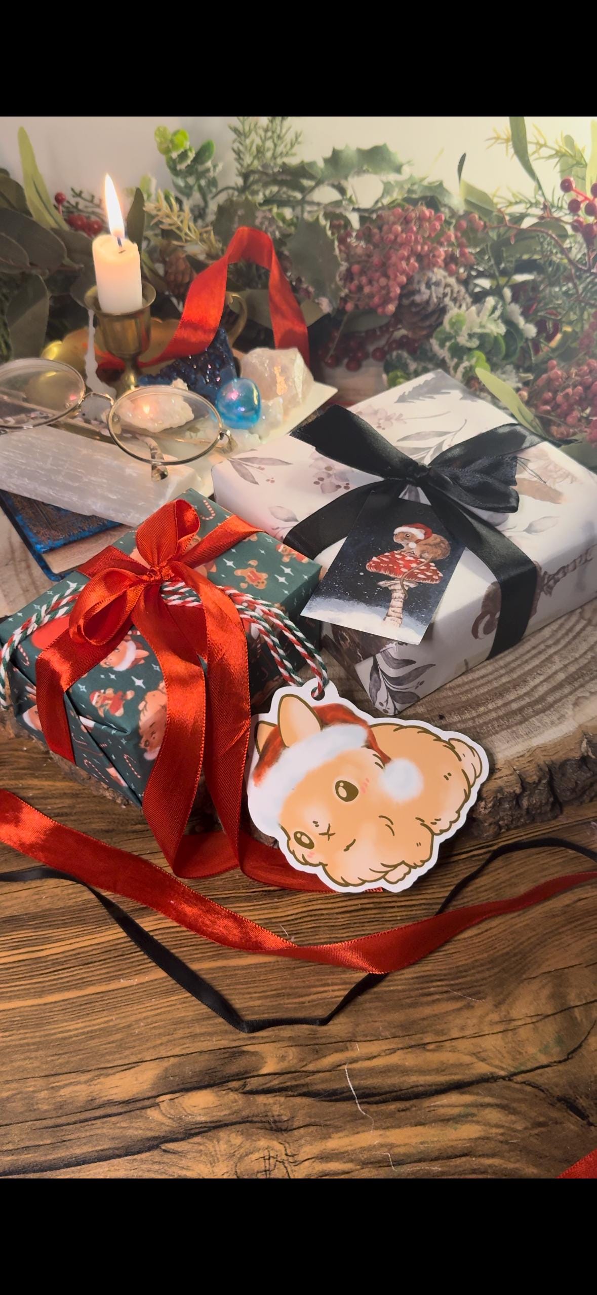 THE BUNS (c) adorable cute Christmas rabbits gift wrap wrapping paper in traditional holiday colours with buns in Santa hats and stockings