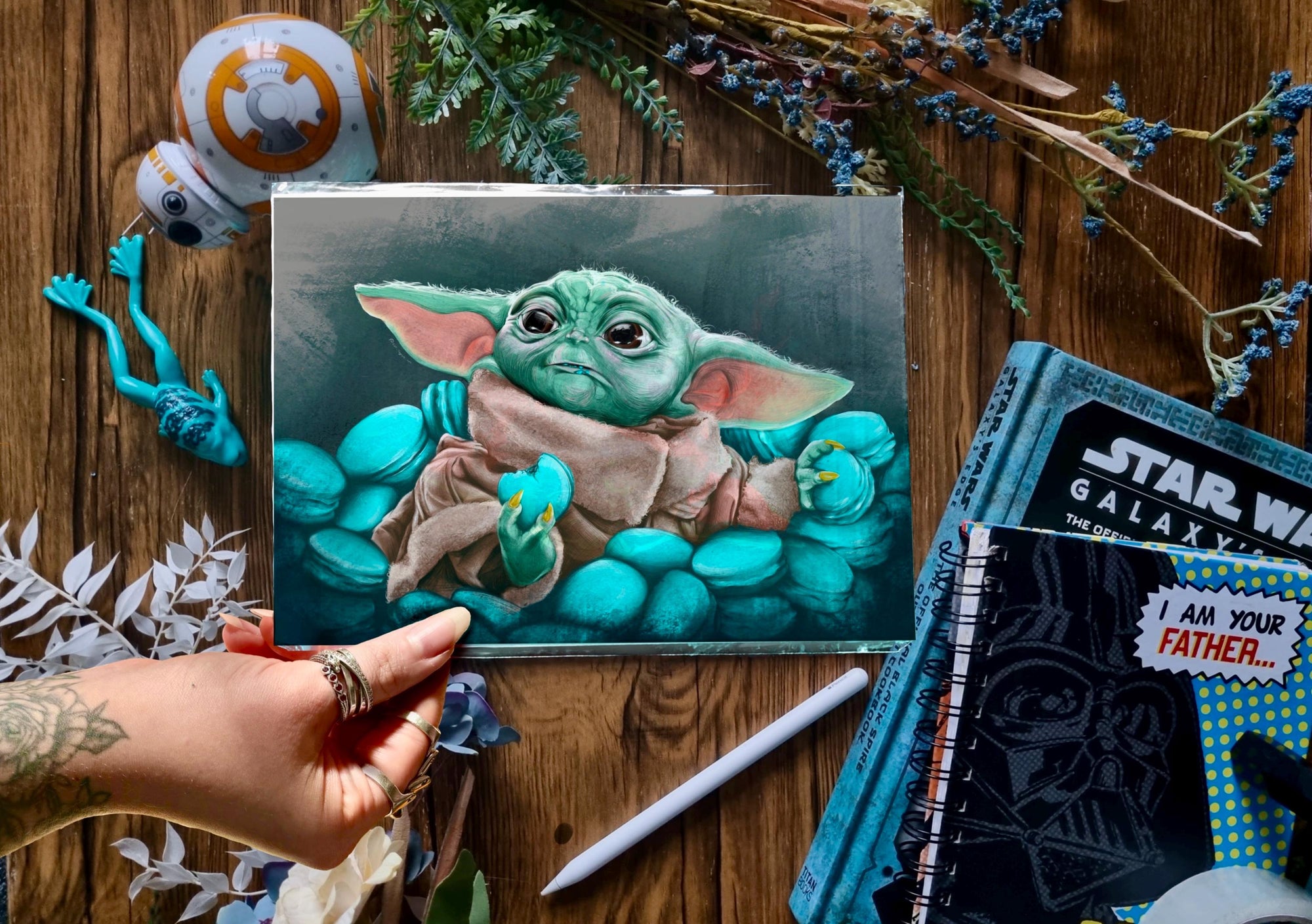 Baby yoda | beautiful digital hand-drawn | art print | illustration | Wall art |original | unique | dark art| geeky| starwars| home decor