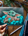 Baby yoda | beautiful digital hand-drawn | art print | illustration | Wall art |original | unique | dark art| geeky| starwars| home decor