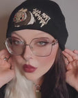 aborable THE BUNS (c) kawaii art rabbit cute horror Jason Friday the 13th inspired bun embroidered thermal hat black beanie creepy cute