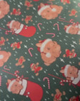 THE BUNS (c) adorable cute Christmas rabbits gift wrap wrapping paper in traditional holiday colours with buns in Santa hats and stockings