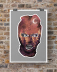 Black and white and purple and orange colour, galaxy ski mask, fall, winter Art/ gallery print, digital-drawn eco friendly illustration.