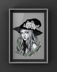 Green witch art/gallery print. wall art. digitally drawn, art print. Magical. Witch. Nature. Green. Portrait.