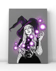 hand drawn Digital, purple, Witch. art print. home decor, gallery print. Purple glowing witch print. Femal portrait. Illustration. Fantasy