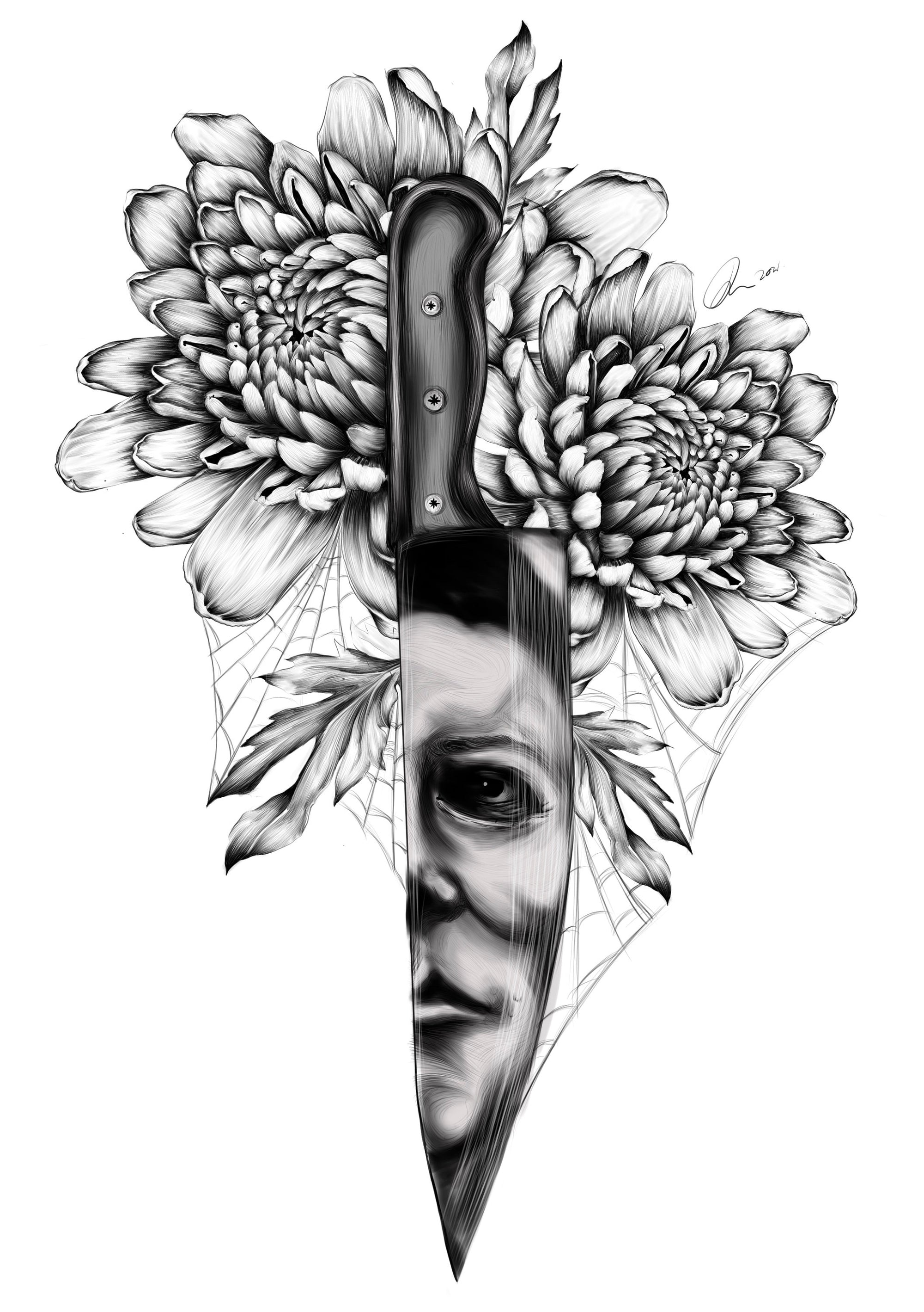 Halloween Michael Myers horror spooky tattoo knife art gallery print.