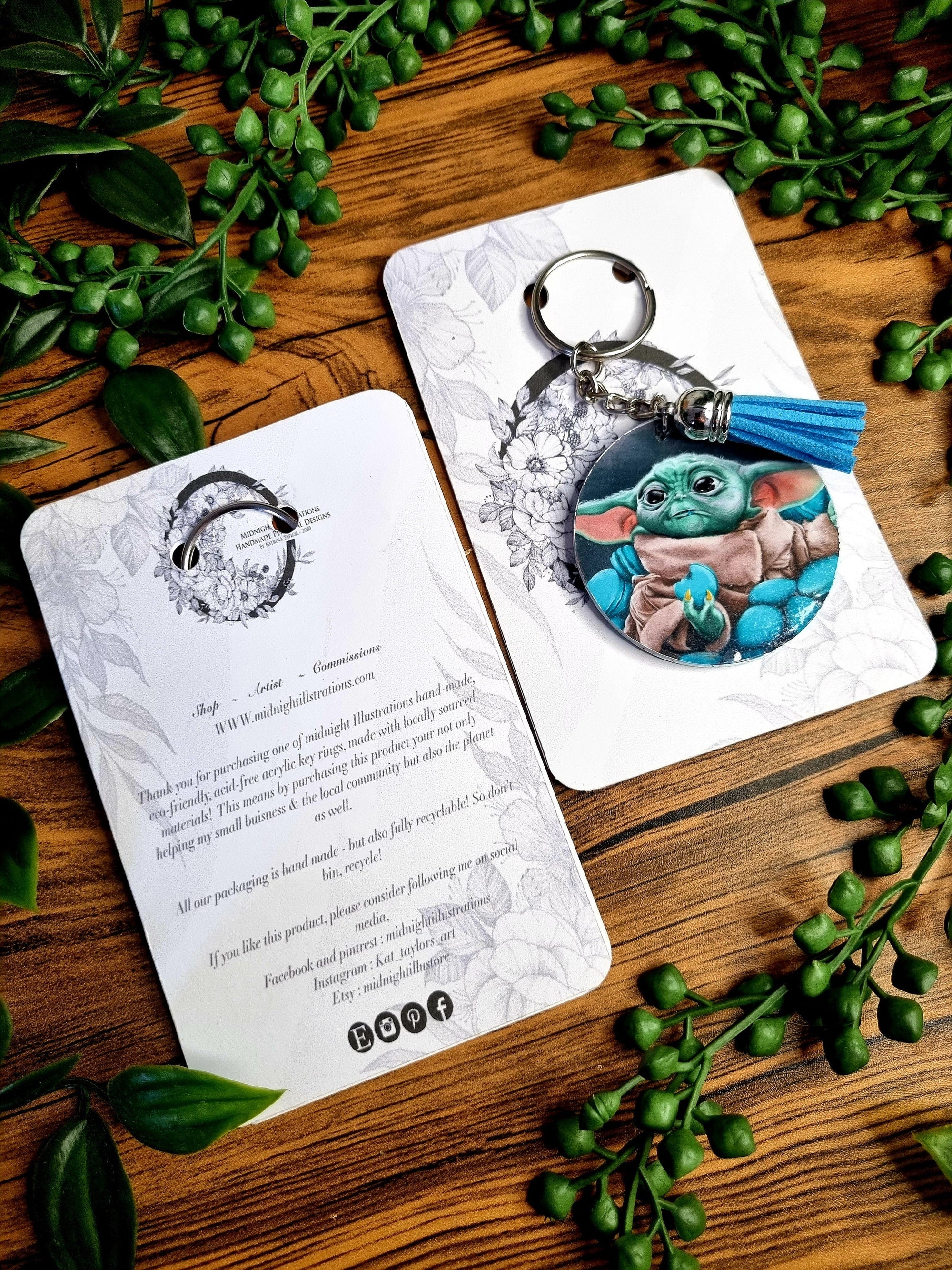 Beautiful original art illustrated handmade keyrings | keychain | geeky | Recycled | art | Gothic | Fantasy | eco friendly | illustration