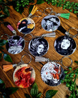 Beautiful original art illustrated handmade keyrings | keychain | geeky | Recycled | art | Gothic | Fantasy | eco friendly | illustration