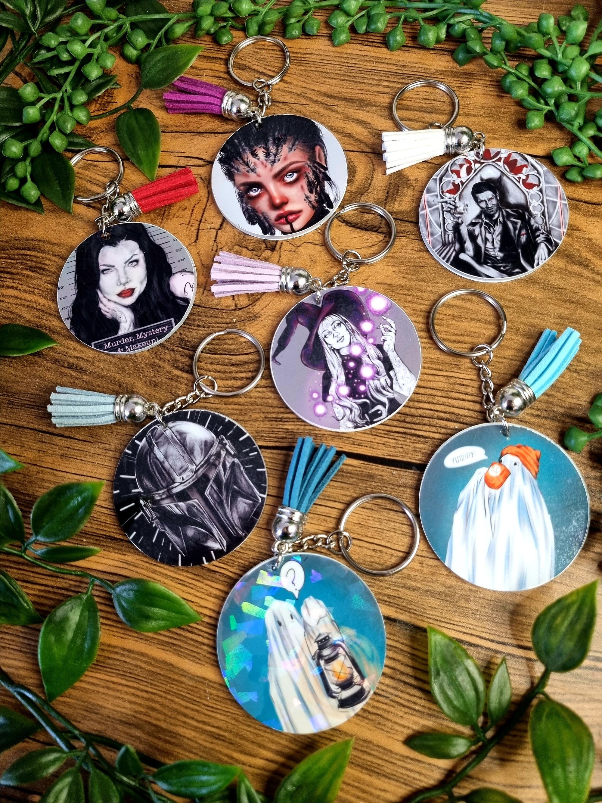 Beautiful original art illustrated handmade keyrings | keychain | geeky | Recycled | art | Gothic | Fantasy | eco friendly | illustration