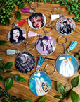 Beautiful original art illustrated handmade keyrings | keychain | geeky | Recycled | art | Gothic | Fantasy | eco friendly | illustration