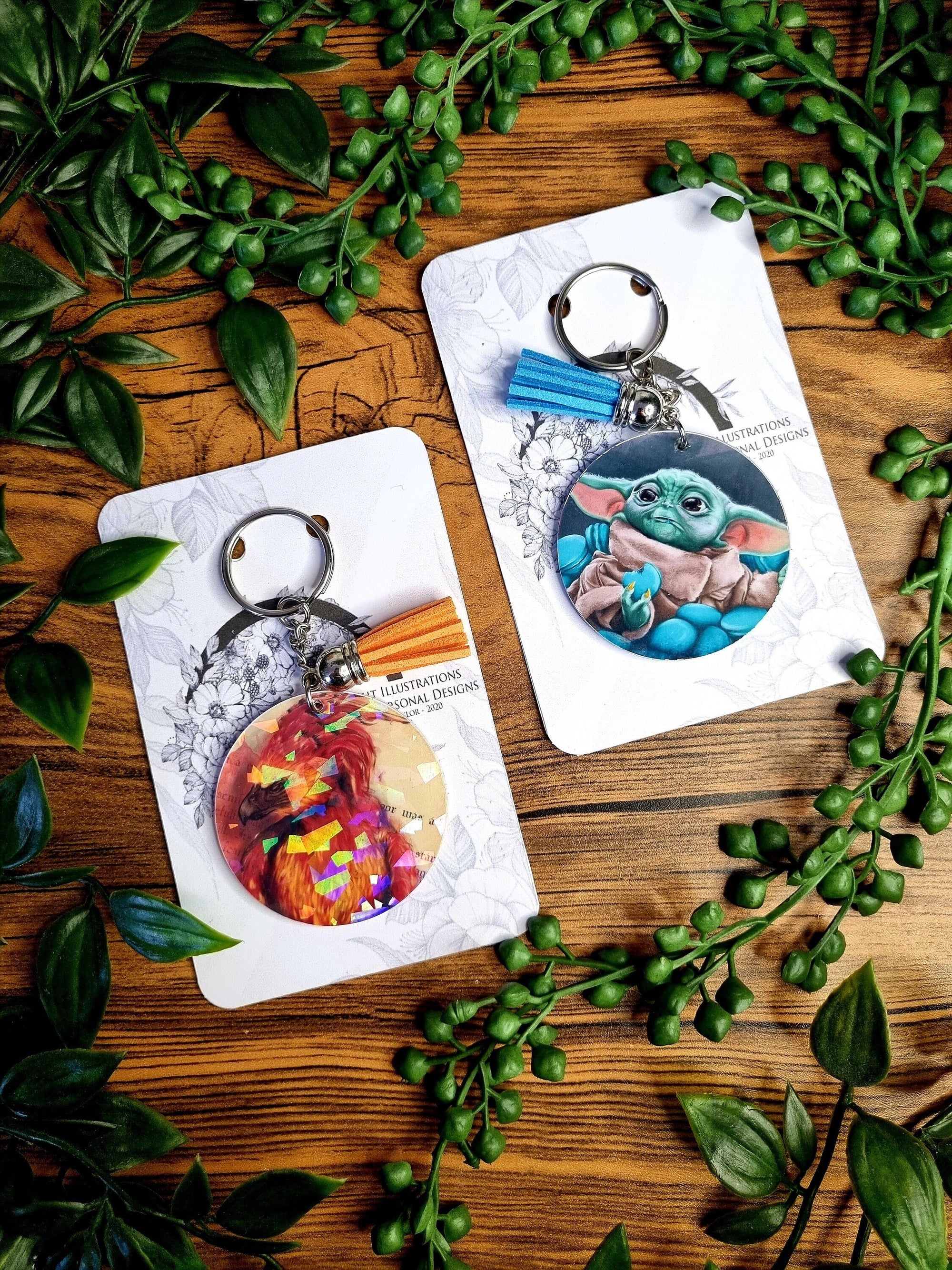 Beautiful original art illustrated handmade keyrings | keychain | geeky | Recycled | art | Gothic | Fantasy | eco friendly | illustration